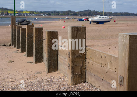 Buhnen am Strand von Exmouth, Devon Stockfoto