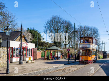 Nationalen Straßenbahnmuseum Crich Tramway Village, nr Matlock, Derbyshire, England, UK Stockfoto