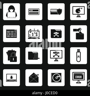 Hacker Icons Set, einfachen Stil Stock Vektor