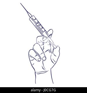 in der hand die Spritze für die Injektion Stock Vektor