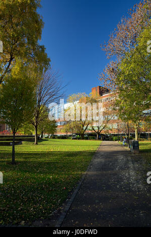 Manchester Metropolitan University (inc Business School, Jura und Kenneth Green Library) aus allen Heiligen Park, Manchester, Gtr Manchester, UK Stockfoto