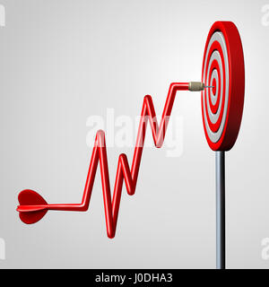 Gewinn-Ziel als ein Dart als steigende finanzielle Chart Diagramm schlagen eine Dartscheibe in der Mitte als Geschäft Erfolg Metapher geprägt. Stockfoto