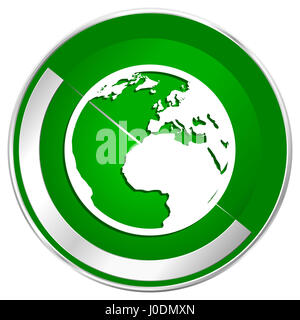 Earth Silber metallic Grenze grüne Web-Symbol für mobile apps und Internet. Stockfoto