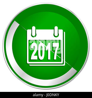 Neue Jahr 2017 Silber metallic Grenze grüne Web-Symbol für mobile apps und Internet. Stockfoto