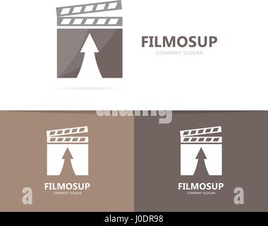Vektor der Klappe und Pfeil nach oben Logo Kombination. Kino und Wachstum-Symbol oder das Symbol. Einzigartige Video und Film Logo Design-Vorlage. Stock Vektor