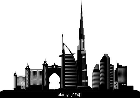 Vektorgrafik-Skyline von Dubai-Stadt-Silhouette-Isolateed auf weißem Hintergrund Stock Vektor