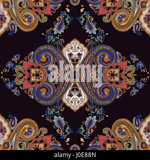 Nahtlose abstrakte geometrische Kaleidoskop Paisleymuster. Traditionelle orientalische ethnischen Ornament auf lila Hintergrund. Textil-Design. Stock Vektor