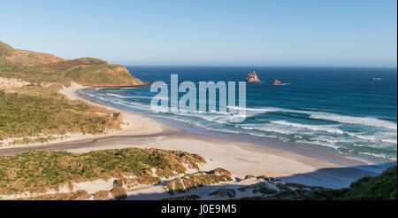 Blick auf Sandstrand, Bay Sandfly Bay, Dunedin, Otago, Otago Peninsula, Southland, Neuseeland Stockfoto