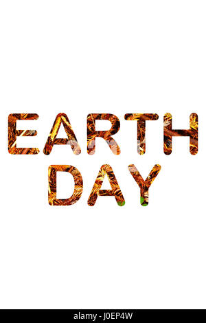 Earth Day-Konzept. Briefe zeigen Bilder aus der Natur. Isoliert auf weiss. Stockfoto