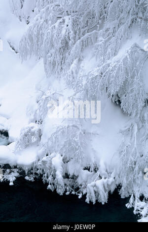 Gefrorene Wasserfälle im Winter im Nationalpark Plitvice, Kroatien Stockfoto