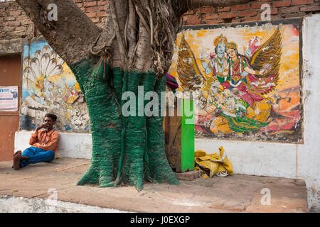 Mythologische Wandmalereien, Varanasi, Uttar Pradesh, Indien, Asien Stockfoto