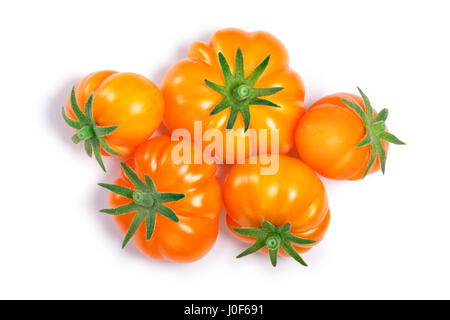 Gelbe gerippte Heirloom Tomaten (Solanum Lycopersicum var. Togorific). Schneidepfade, Schatten getrennt, Top Aussicht Stockfoto