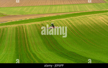 Landwirtschaft in Europa - Bauer in Traktor Pflügen auf seinem Gebiet in der Auvergne. Frankreich Stockfoto