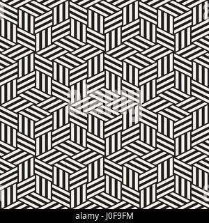 Kubische Gitter Tiling endlose elegante Textur. Abstrakten geometrischen Hintergrund-Design. Nahtlose Rhombus Formen schwarz-weiß Vektormuster. Stock Vektor