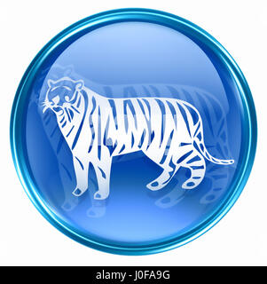 Tiger Sternzeichen Symbol blau, isoliert auf weißem Hintergrund. Stockfoto