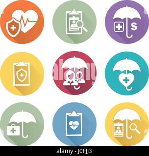 Medizinische medizinische Versicherung Symbole mit Menschen Figuren und Herzen, EKG & Versicherten Symbole Stock Vektor