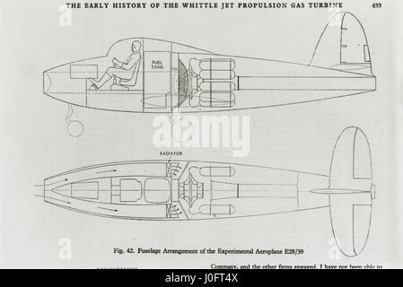 Rumpf-Anordnung der experimentellen Flugzeug Gloster E28/39 Stockfoto