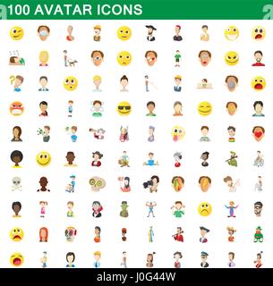 100 Avatar Icons set, cartoon-Stil Stock Vektor