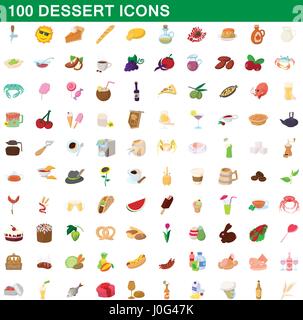 100 Dessert Icons set, cartoon-Stil Stock Vektor