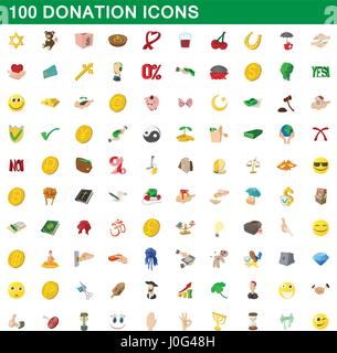 100 Spende Icons set, cartoon-Stil Stock Vektor