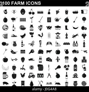 100 Bauernhof Icons Set, einfachen Stil Stock Vektor