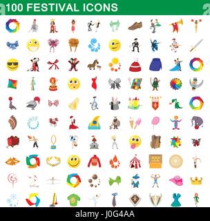 100 Festival Icons Set, Cartoon-Stil Stock Vektor