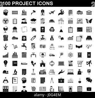 100 Symbole Projektsatz, einfachen Stil Stock Vektor