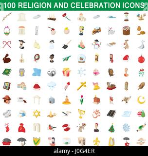 100 Symbole von Religion und Feier festlegen Stock Vektor