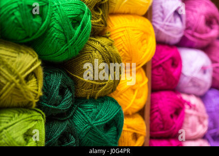 closeup of colorful wool yarn balls Stockfoto