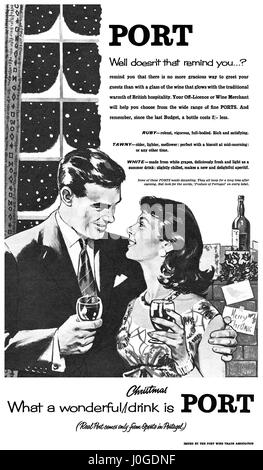 1958 britische Weihnachten Werbung für den Port Wine Trade Association. Stockfoto