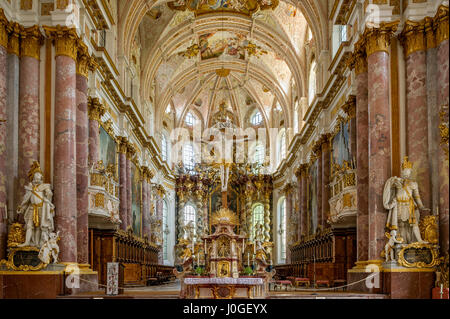 Chor, barocke Kloster Kirche Mariä Himmelfahrt, St. Maria, Interieur, Kloster Fürstenfeld, Fürstenfeldbruck, Oberbayern Stockfoto