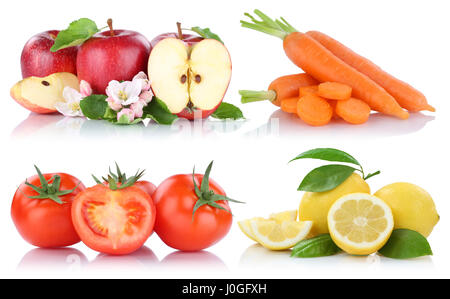Obst und Gemüse isoliert Tomaten frische Apfelfrucht auf weißem Hintergrund Stockfoto