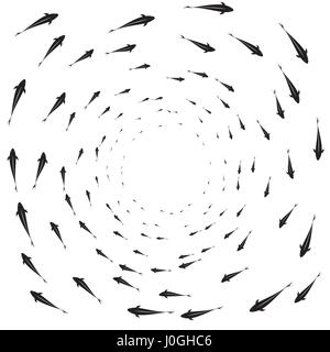 Strudel der schwarzen Silhouetten der Fische in den Tiefen des Ozeans. Draufsicht auf den Rücken. Stock Vektor