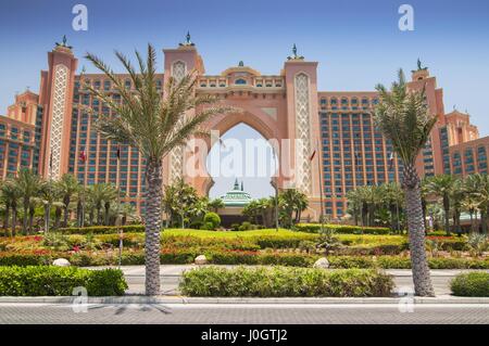 Das weltbekannte Atlantis Hotel auf der Palmeninsel Jumeirah in Dubai, Vereinigte Arabische Emirate. Stockfoto