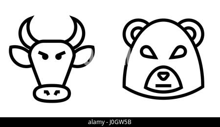 Aktienmarkt Bullen und Bären dünne Linie Vektor Icon. Flach-Symbol auf dem weißen Hintergrund isoliert. Editierbare EPS-Datei. Vektor-Illustration. Stock Vektor