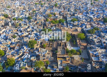 Blick vom Meherangarh Fort in Jodhpur, die blaue Stadt von Rajasthan, Indien. Stockfoto