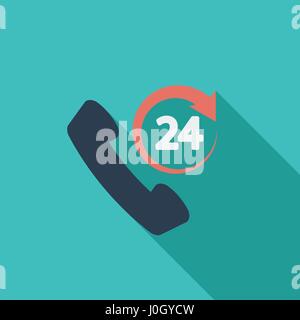 Support rund um die Uhr-Symbol. Flache Vektor zugehörige Symbol mit langen Schatten für Web und mobile Anwendungen. Es ist einsetzbar als - Logo, Symbol, Piktogramm, Infografik Stock Vektor