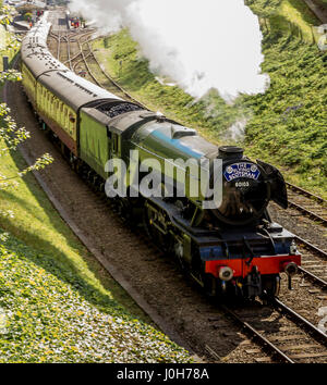 Horsted Keynes Railway Station, Sussex, UK. 13. April 2017. Die Welt-berühmten Flying Scotsman verbindet anderen Dampflokomotiven während seiner Besuche in der Bluebell Railway in den Süden von England Kredit: Alan Fraser/Alamy Live News Stockfoto