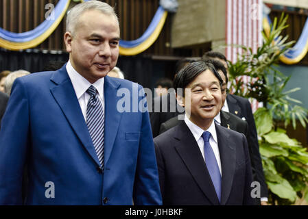 Kuala Lumpur, MALAYSIA. 14. April 2017. Japans Kronprinz Naruhito während seines Besuchs in Malaysia an Universität von Malay in Kuala Lumpur am 14. April 2017 abgebildet. Naruhito ist bei einem fünftägigen Besuch in Malaysia. Bildnachweis: Chris Jung/ZUMA Draht/Alamy Live-Nachrichten Stockfoto