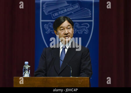 Kuala Lumpur, MALAYSIA. 14. April 2017. Japans Kronprinz Naruhito während seines Besuchs in Malaysia an Universität von Malay in Kuala Lumpur am 14. April 2017 abgebildet. Naruhito ist bei einem fünftägigen Besuch in Malaysia. Bildnachweis: Chris Jung/ZUMA Draht/Alamy Live-Nachrichten Stockfoto