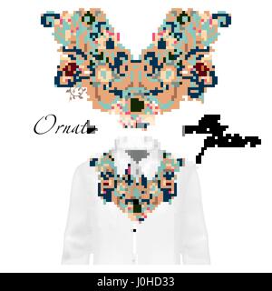 Vektor-Design für Kragen Shirts, Hemden, Blusen. Bunten ethnischen Blumen Hals. Paisley dekorative Bordüre. Reich verzierte Kragen Muster. Braun Beige blau. Stock Vektor