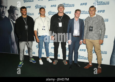 Thomas Burgess (Tom Burgess) kommt auf dem roten Teppich für die Sydney-Premiere von The Fate of the Furious bei Hoyts, das Vergnügungsviertel, Moore P Stockfoto