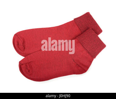 Paar rote Baumwollsocken isoliert auf weiss Stockfoto