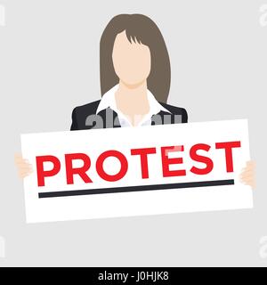 Weiße Frau im Business-Anzug mit Protest Schild Stock Vektor