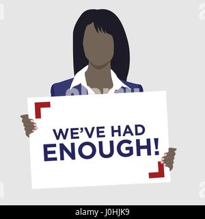 Afroamerikanische Frau im Business-Anzug mit Protest Schild Stock Vektor