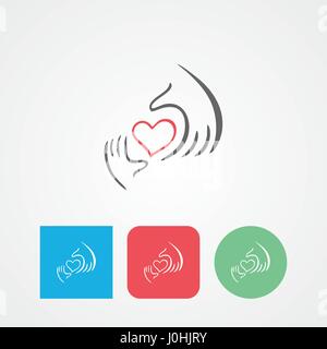 Symbol der Liebe, Gesundheit, Freiwillige, fürsorgliche Hand-Logo. Stock Vektor