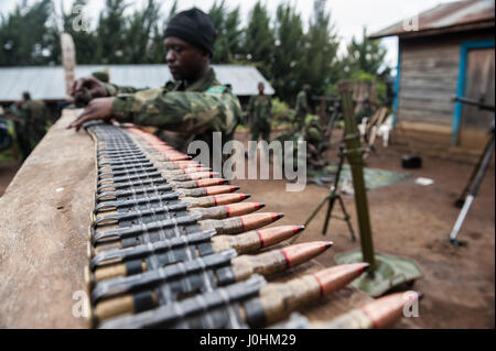 DRK-Spezialeinheiten in Tongo Reinigung von Waffen und Munition bei Operationen gegen die Rebellen der FDLR im Virunga Nationalpark Stockfoto