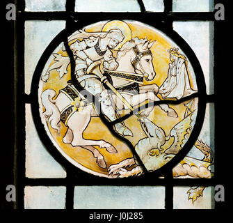 Saint George Glasmalerei, St Mary die Jungfrau Kirche, Kirche Westcote, Gloucestershire, England, UK Stockfoto