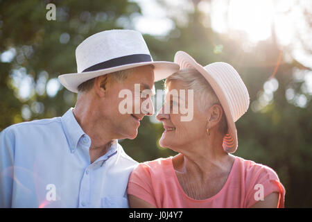 Nahaufnahme von senior Liebespaar sahen einander an sonnigen Tag Stockfoto