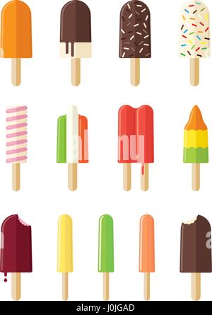 Flache Bauform Eis am Stiel und Eis am Stiehl Vektor-Illustration-set Stock Vektor